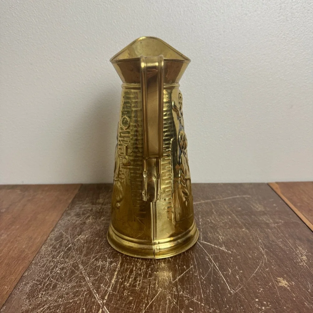 Vintage Brass Metal Embossed‎ Pub Scene Pitcher Made in England